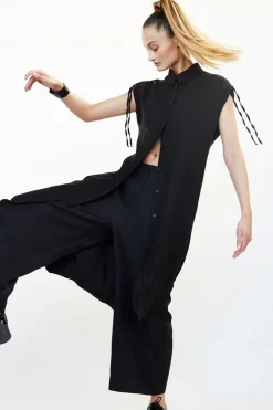Fashion Elsewhere Fashion Long Viscose Blouse-Black